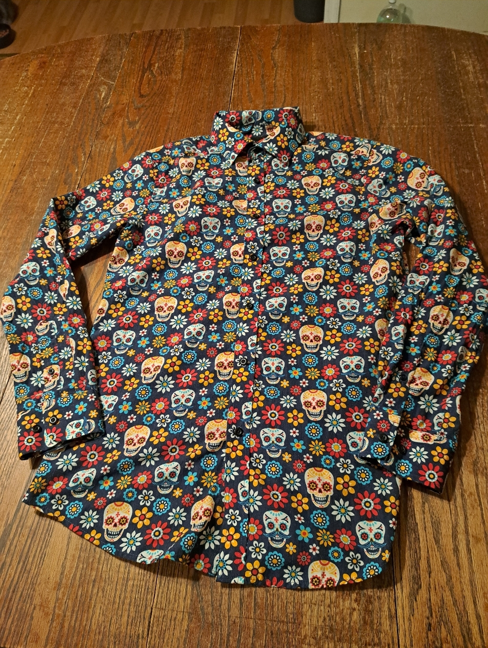 Mens Small Simon Banks Halloween Sugar Skull Day Of The Dead Button Front Shirt